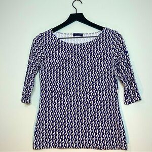 SAINT JAMES Women's Navy Blue Brown White Swirl Print Top 3/4 Sleeve Size 6